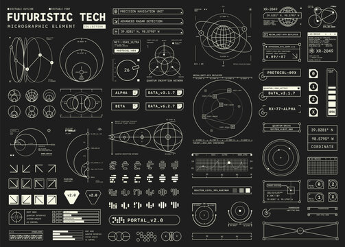 Set of element Micrographic Futuristic UI Cyber Futuristic technology Collection