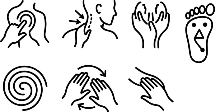 Set of simple line icons for massage and body care techniques.
