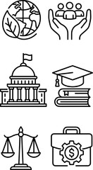 Fototapeta premium Set of six thin line vector icons representing social and professional concepts.