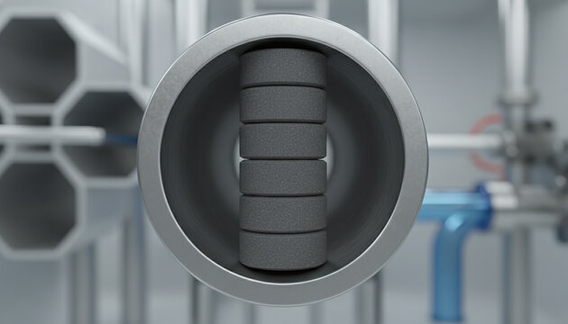 Uranium dioxide ceramic fuel pellets inside zirconium nuclear reactor tube