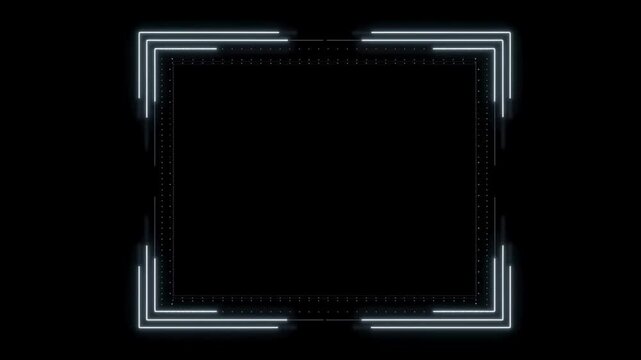 黒背景にネオンブルーのラインが光る中央に映像を配置できる近未来的なHUDサイバーフレーム動画