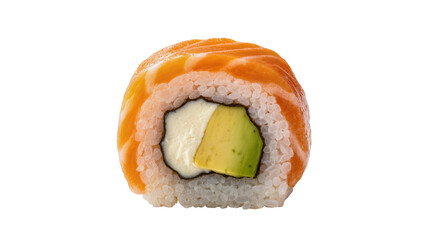 Fresh salmon and avocado sushi roll with cream cheese, isolated on transparent background © Maria