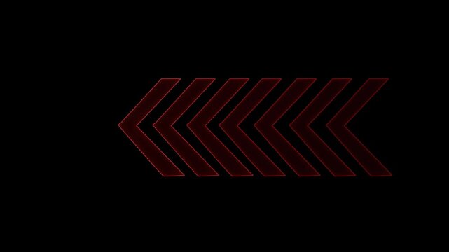 Abstract neon flashing light back arrow loading animation. Left arrow for road direction. Abstract beautiful color neon left side animation. neon arrow moving left on black background.