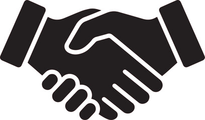 Handshake icon representing a professional agreement or partnership is displayed in a bold, minimalist black and white graphic style. © MstJahanara