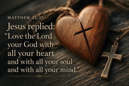 Matthew 22:37 Bible Verse: Love God with All Your Heart, Soul, and Mind, Christian Devotion Poster