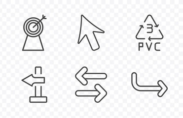 Fototapeta premium user interface icon set with archery champion, mouse cursor, opposite directions, curve right arrow signs in flat outline style