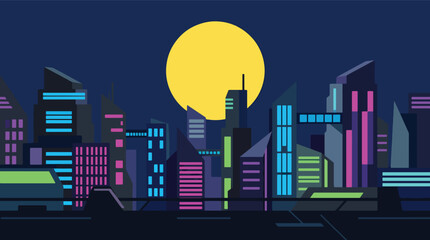 Fototapeta premium Futuristic cyberpunk metropolis glowing with neon lights, elevated transit systems, and towering skyscrapers, illustrating advanced urban technology and digital society.