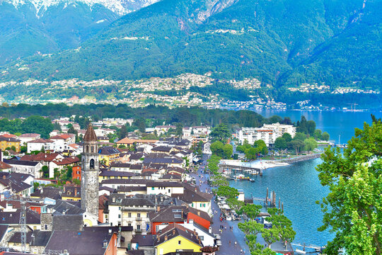 Panoramic View of the Town of Ascona and Lake Maggiore, Switzerland

