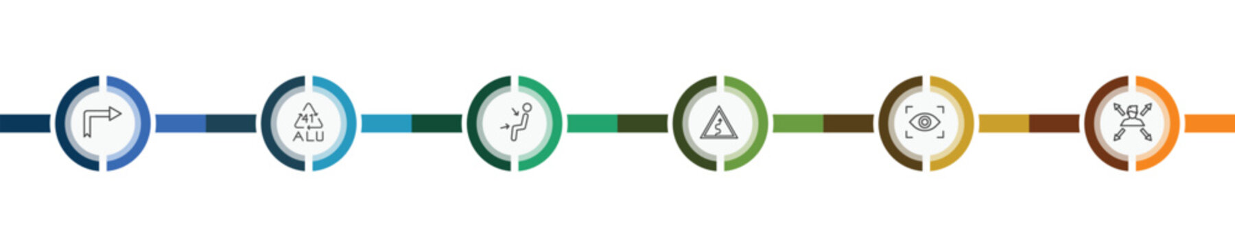 user interface icon set with right turn, 41 alu, viewer, multitasking worker signs in flat outline style