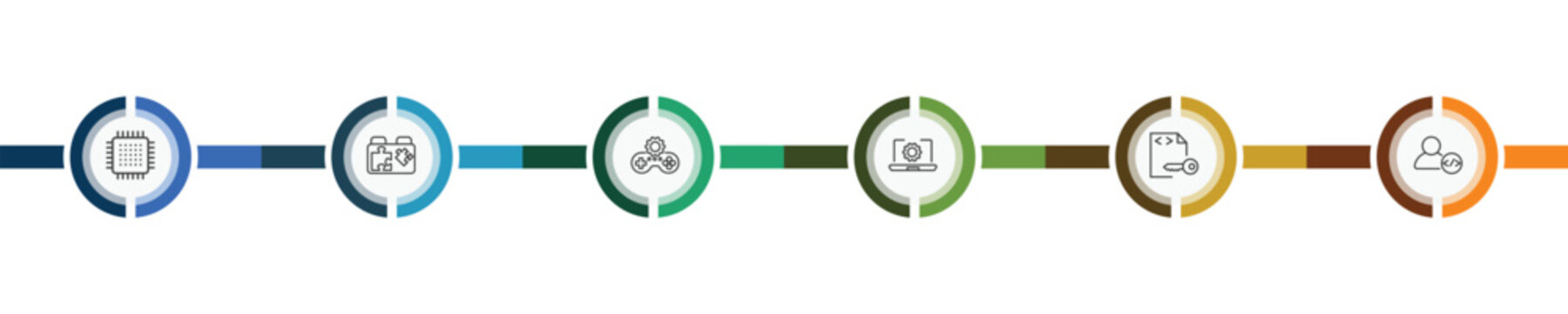 information technology icon set with microchip, plugin, encripted file, developer signs in flat outline style