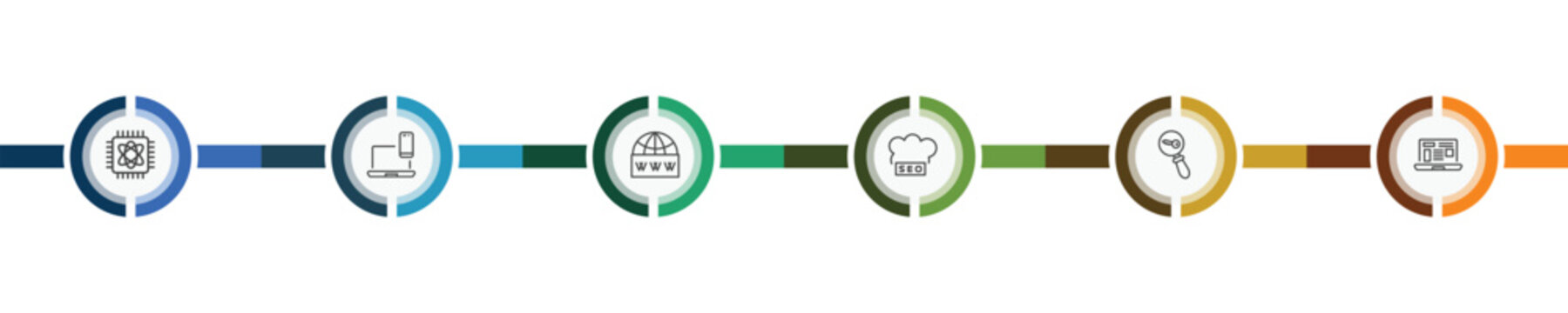 information technology icon set with computing, cross-platform, seo keywords, program interface signs in flat outline style