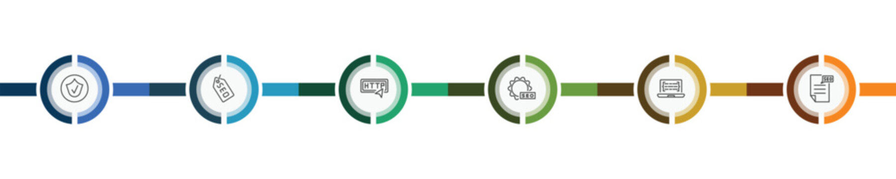 information technology icon set with authorize, seo tags, code listing, seo report signs in flat outline style