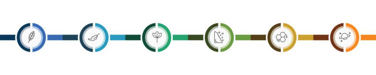 nature icon set with lanceolate, dry leaf, chemical structure, planet with satellite signs in flat outline style © Abstract