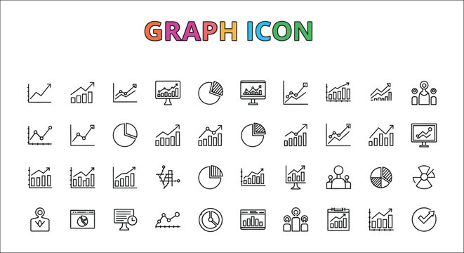 Collection Of Business related Flat Line Icons On White Background