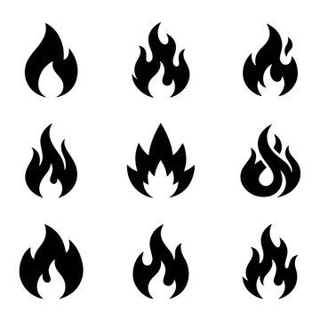 Minimalist Black Fire Flame Silhouette Collection for Logo Design