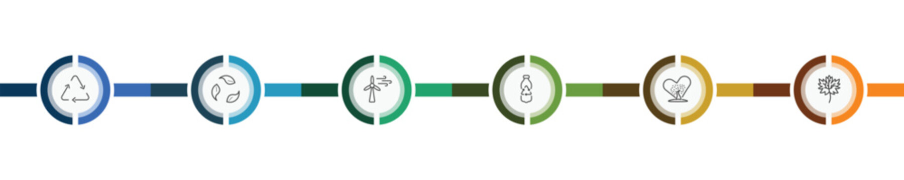 ecology icon set with recycle arrows, recycling, tree with hearts, m leaf signs in flat outline style