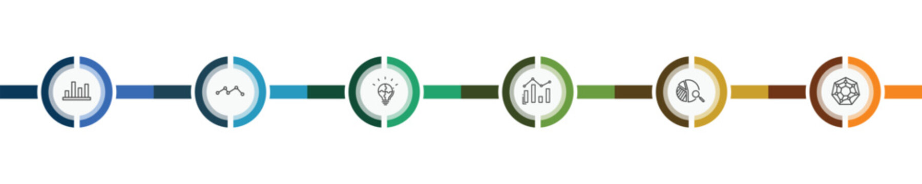 business and analytics icon set with bar stats, graph, data analysis pie chart, radar chart signs in flat outline style