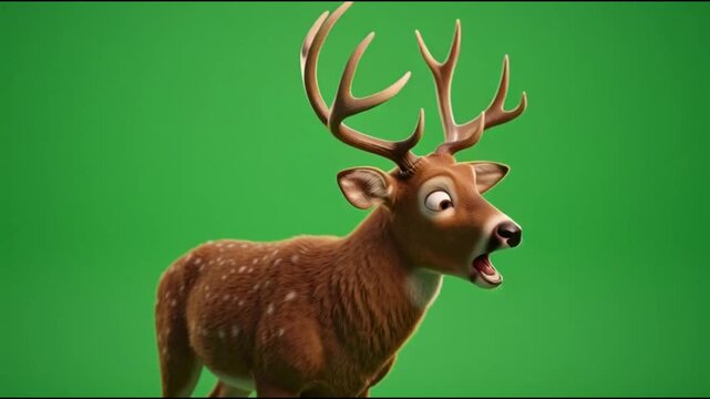 Animated deer character looking upwards curious expression green screen backdrop