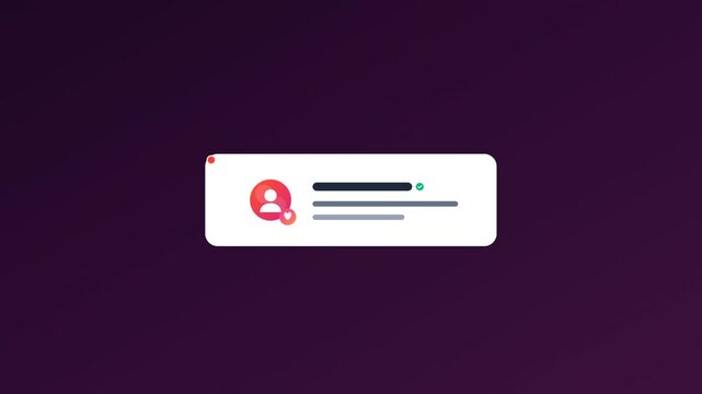 Animated user profile notification popup with social media heart icon