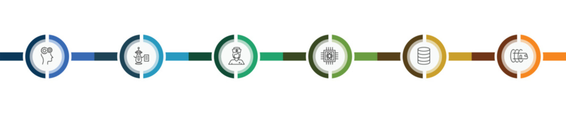 ai and future technology icon set with business, laws of robotics, database, hyperloop signs in flat outline style