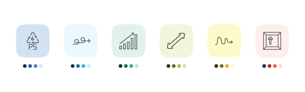 user interface icon set with 6 ps, sketch loop arrow, squiggly arrow, key up signs in flat outline style