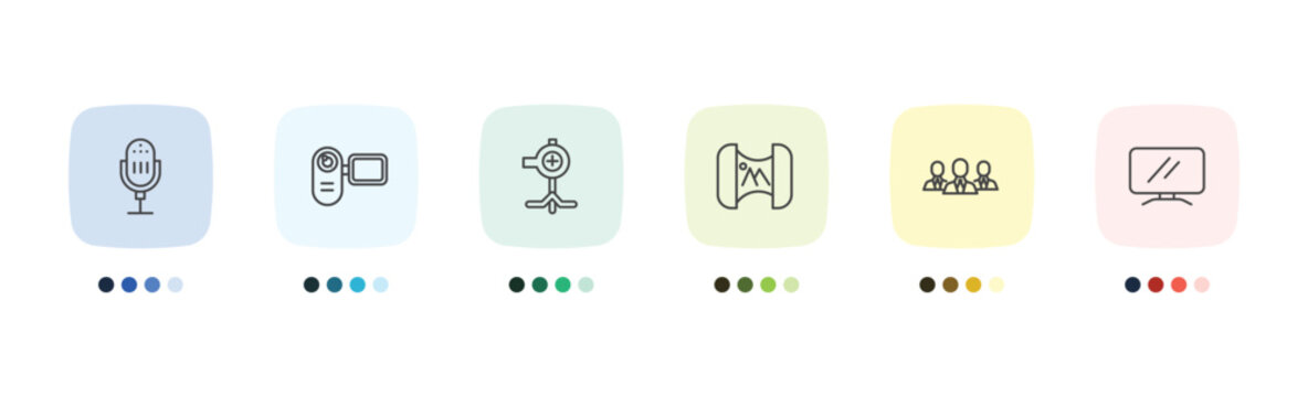 technology icon set with radio microphone, , lcd screen signs in flat outline