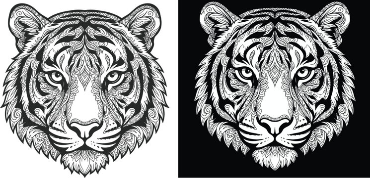 Minimalist Black and White Tiger Portrait in High Contrast Sketch Style