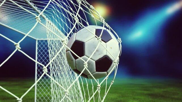 soccer ball in goal net