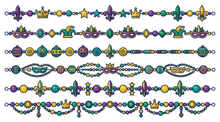 Mardi Gras Beads and Masks Borders - Festive Collection © Aziz