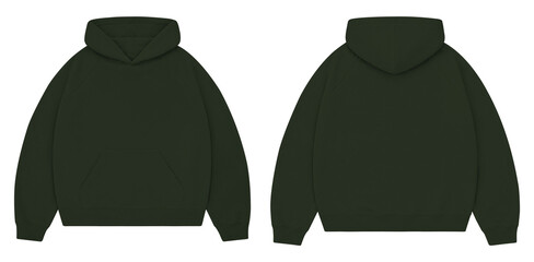 Army Green Oversized Hoodie Mockup Front and Back for Streetwear Branding © Drip