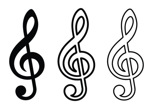 Three treble clef music symbols in black and white Vector