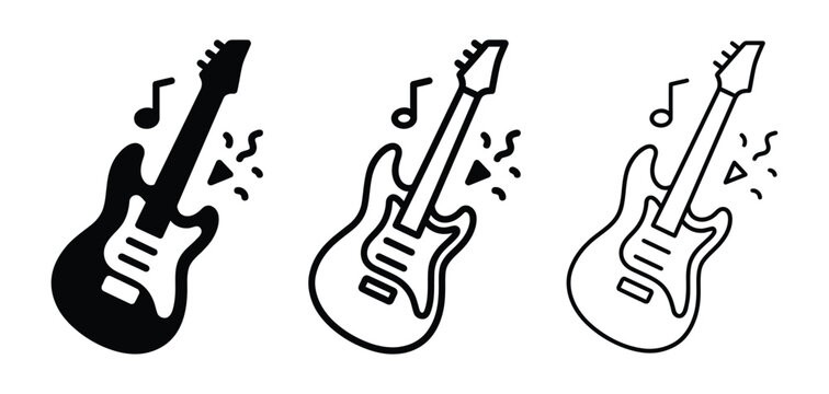 Three electric guitar icons with music notes Vector
