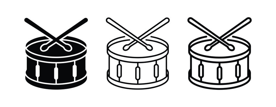 Drum icons with drumsticks in black and white Vector