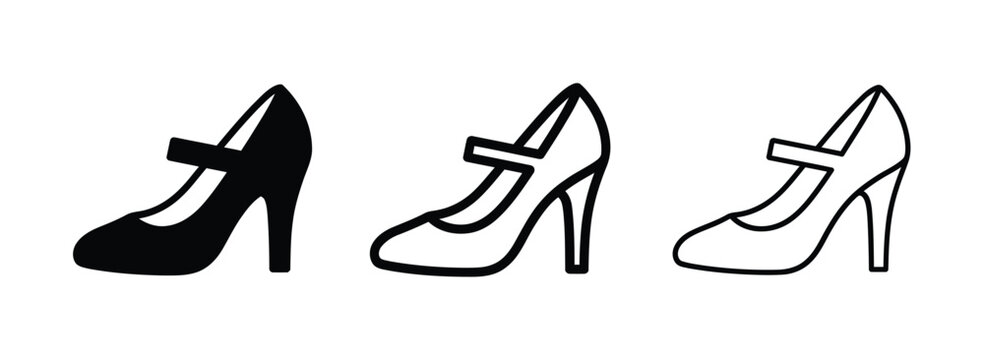 Set of high heel shoes in black and line art Vector