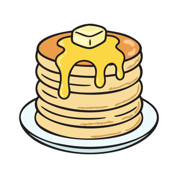 Cute hand drawn pancake stack on a plate for breakfast menu design