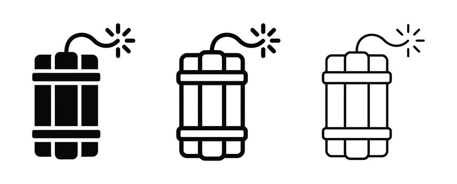 Bundle of dynamite icons in black and white Vector
