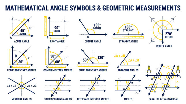 Mathematical Angle Symbols and Geometric Measurements Infographic