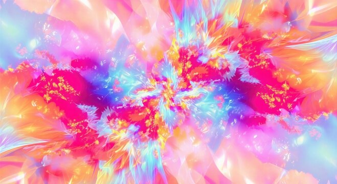 Abstract vibrant burst of colorful energy and light. Swirling dynamic patterns in pink and orange hues exploding outward