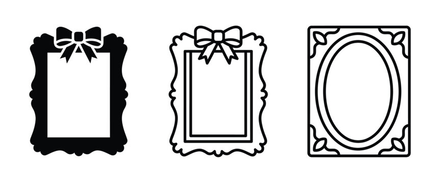Set of three blank picture frames with bows and ornate designs Vector