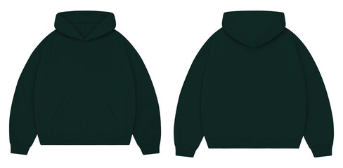 Forest Green Oversized Hoodie Mockup Front and Back for Streetwear Branding © Drip