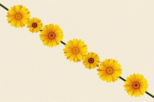 A string of yellow flowers on a brown background