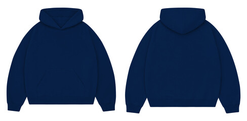Navy Blue Oversized Hoodie Mockup Front and Back for Streetwear Branding © Drip