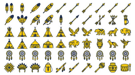 Native American Symbols Collection: Feathers, Arrows, Tipis, Animals, Dreamcatchers © beni
