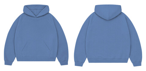 Steel Blue Oversized Hoodie Mockup Front and Back for Streetwear Branding © Drip
