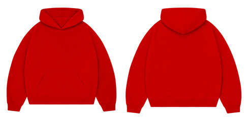 Vibrant Red Oversized Hoodie Mockup Front and Back for Streetwear Branding © Drip