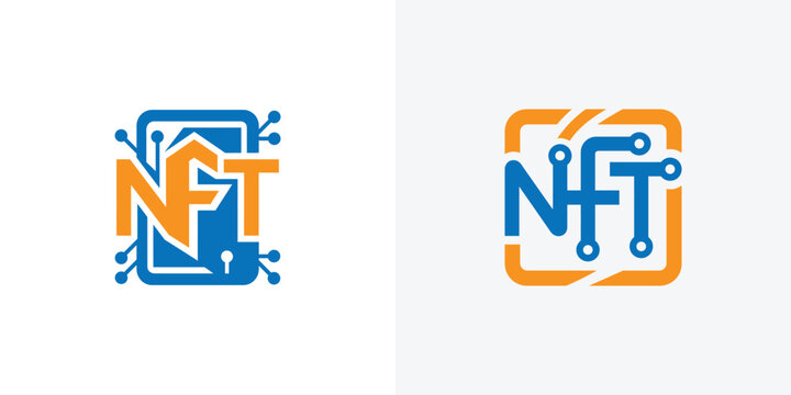 NFT token logo designs, Non fungible digital art symbols, Crypto vector icons. Vector illustration