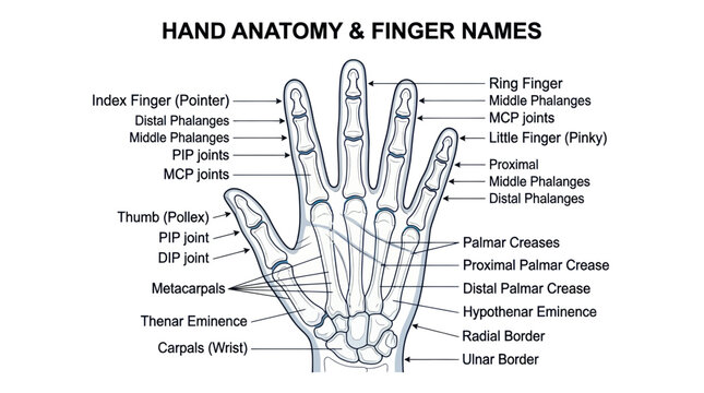 Hand Anatomy Diagram: Bones, Joints, and Finger Names