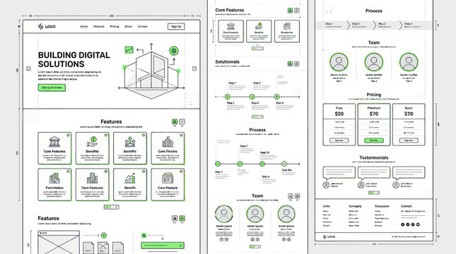 UI/UX Design Wireframes for Digital Solutions and Web Development Process