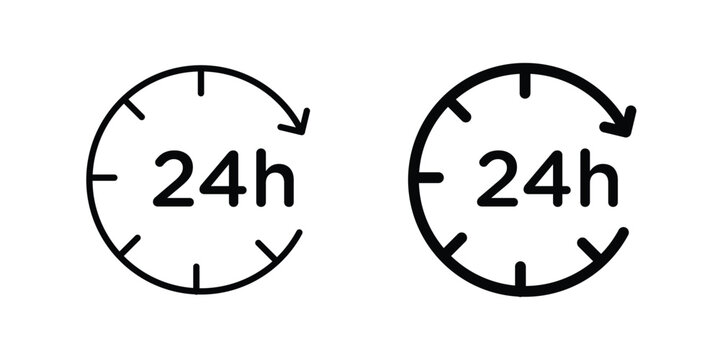 24 Hrs icon outline icons collection. Flat icons