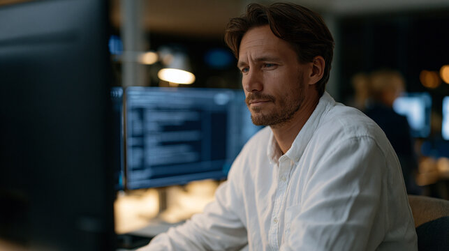 Threat intelligence analyst cross-referencing dark web forum excerpts with corporate asset database in windowless security operations center, dual monitors displaying anonymized attacker communicati